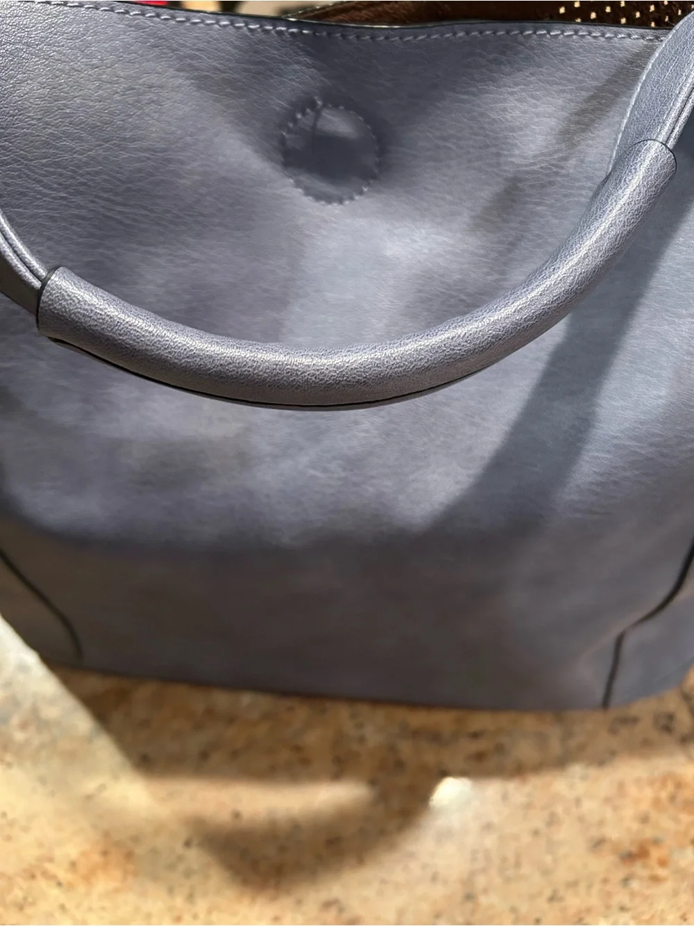Le Miel Vegan Perforated Leather Hobo Top Handle Tote 11” deep Ocean Blue